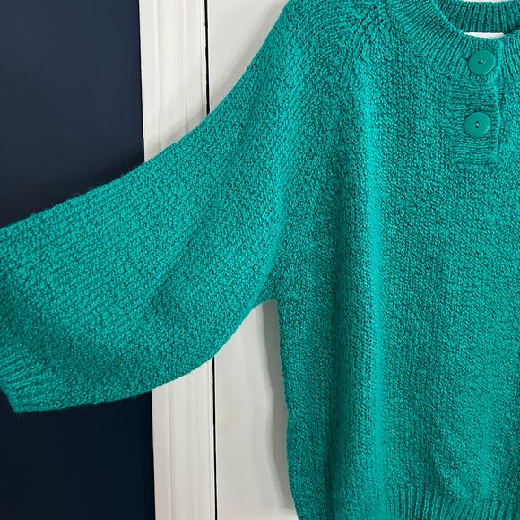 Vintage 80s 90s Emerald Green Sweater 3/4 Sleeve - Picture 4 of 8